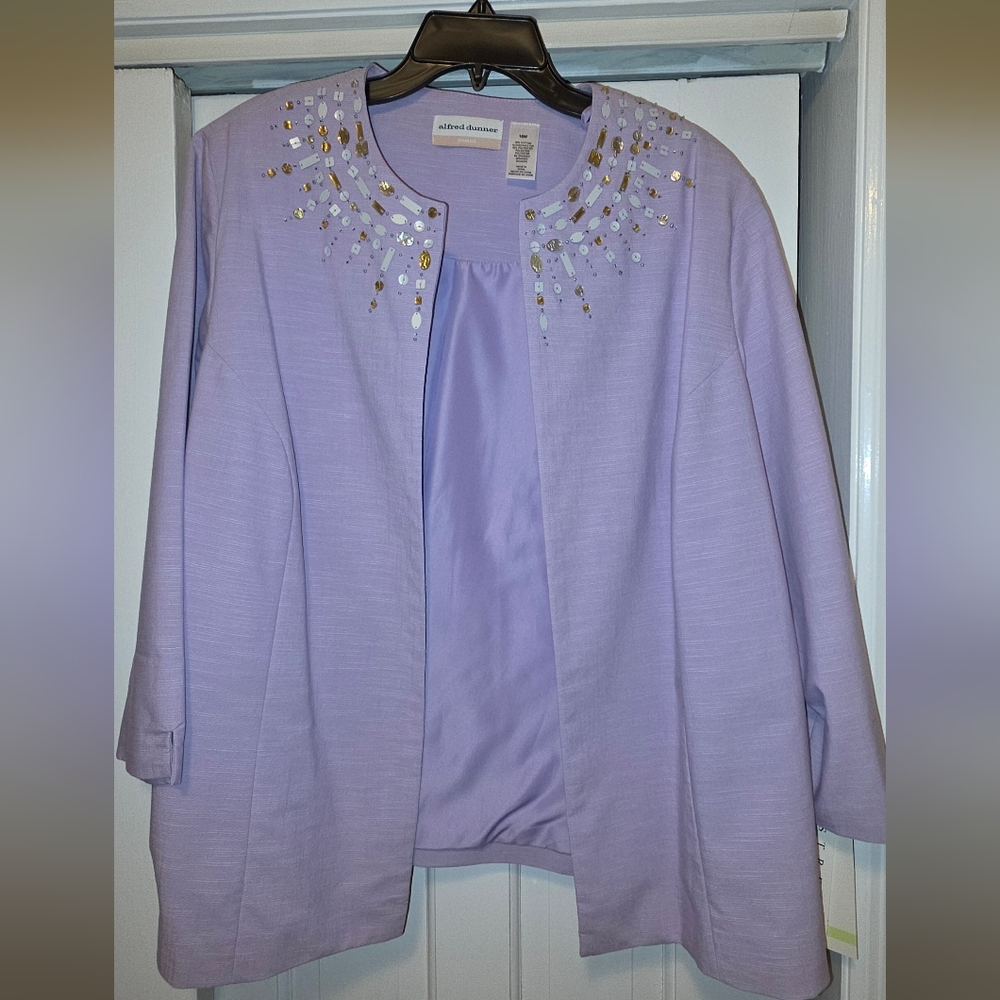 Alfred Dunner Lilac 3/4 Sleeve Open Jacket - Size 18W, "Silver Spring" NWT